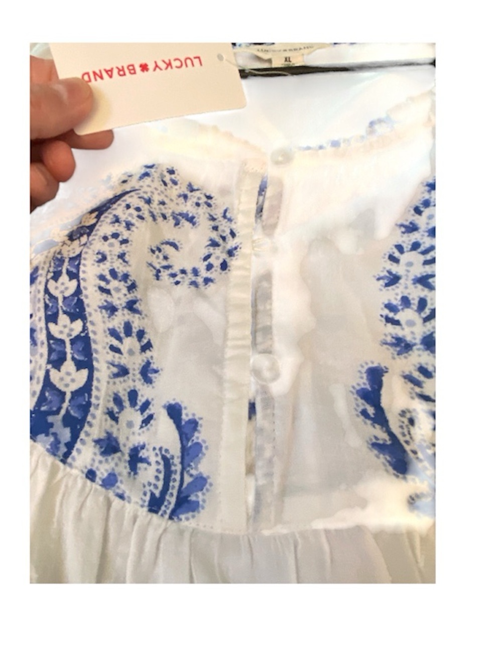 Lucky Brand White Tunic with Blue Paisley Print, XL, NWT - Picture 4 of 5
